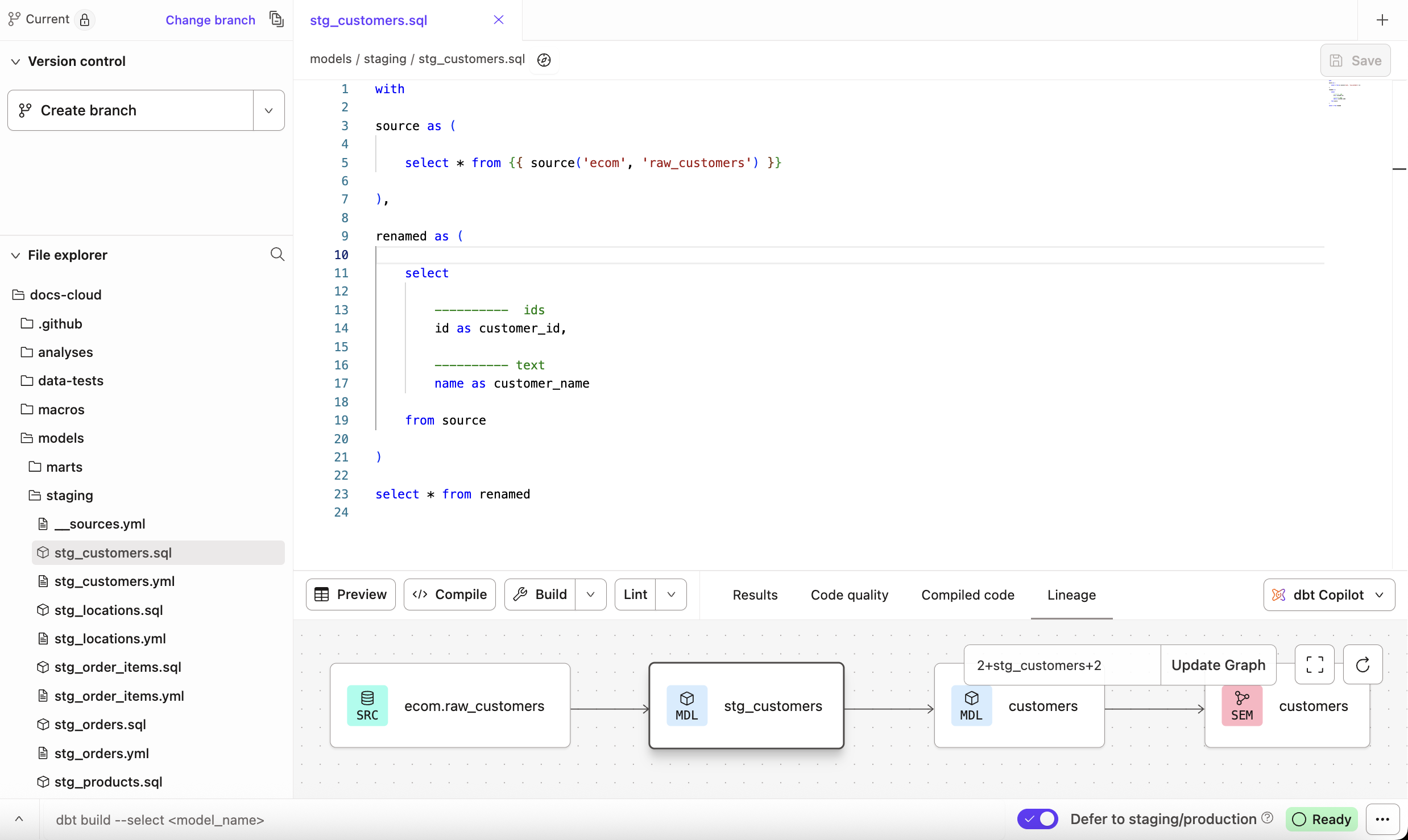 The Studio IDE layout includes version control on the upper left, files/folders on the left, editor on the right an command/console at the bottom The Studio IDE layout includes version control on the upper left, files/folders on the left, editor on the right an command/console at the bottom