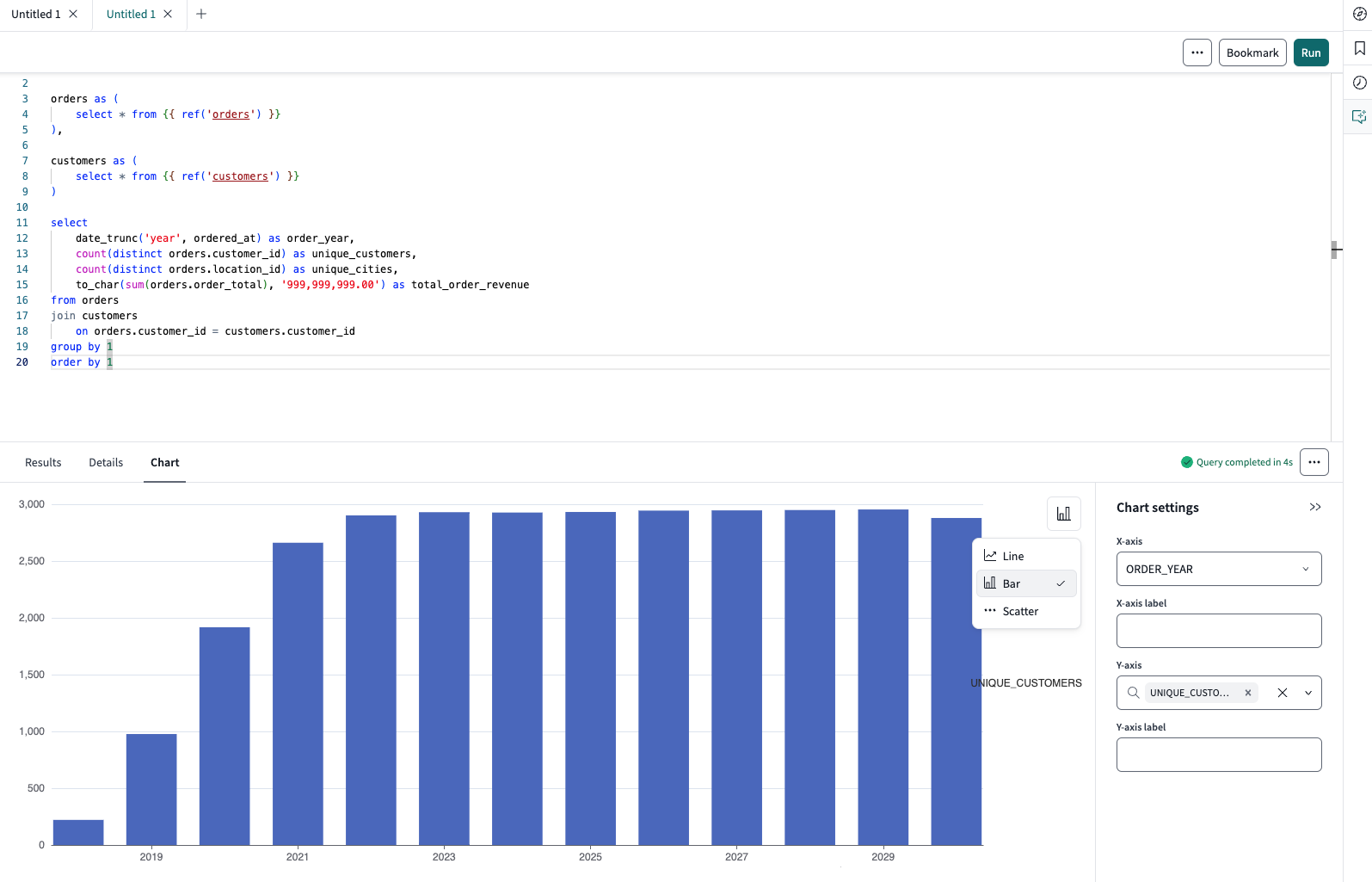 Query page Chart tab