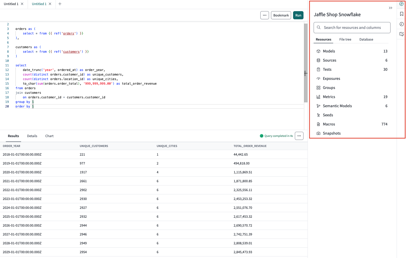 Query page integrated with dbt Explorer