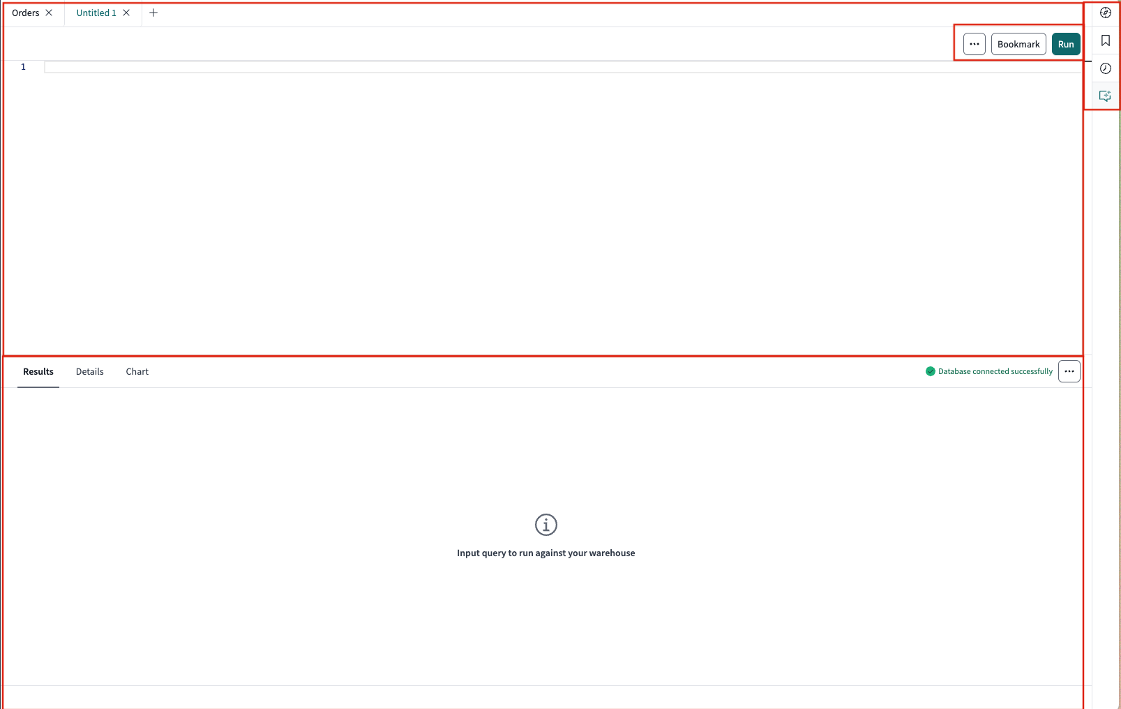 Query page main interface with blank query editor