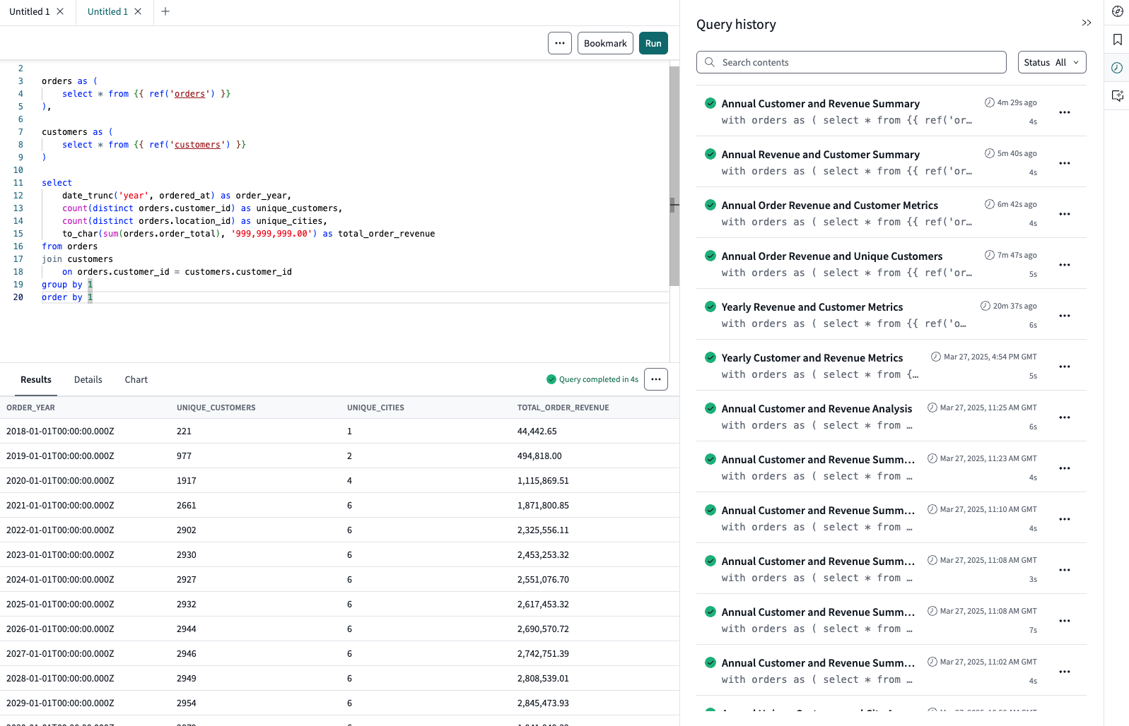Query page Query history icon